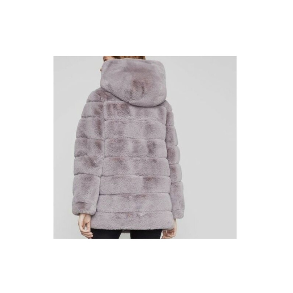 BCBG Maxazria Felicia Faux Fur Hooded Coat SUPER SOFT Shiny Lilac Color NEW - Picture 4 of 7